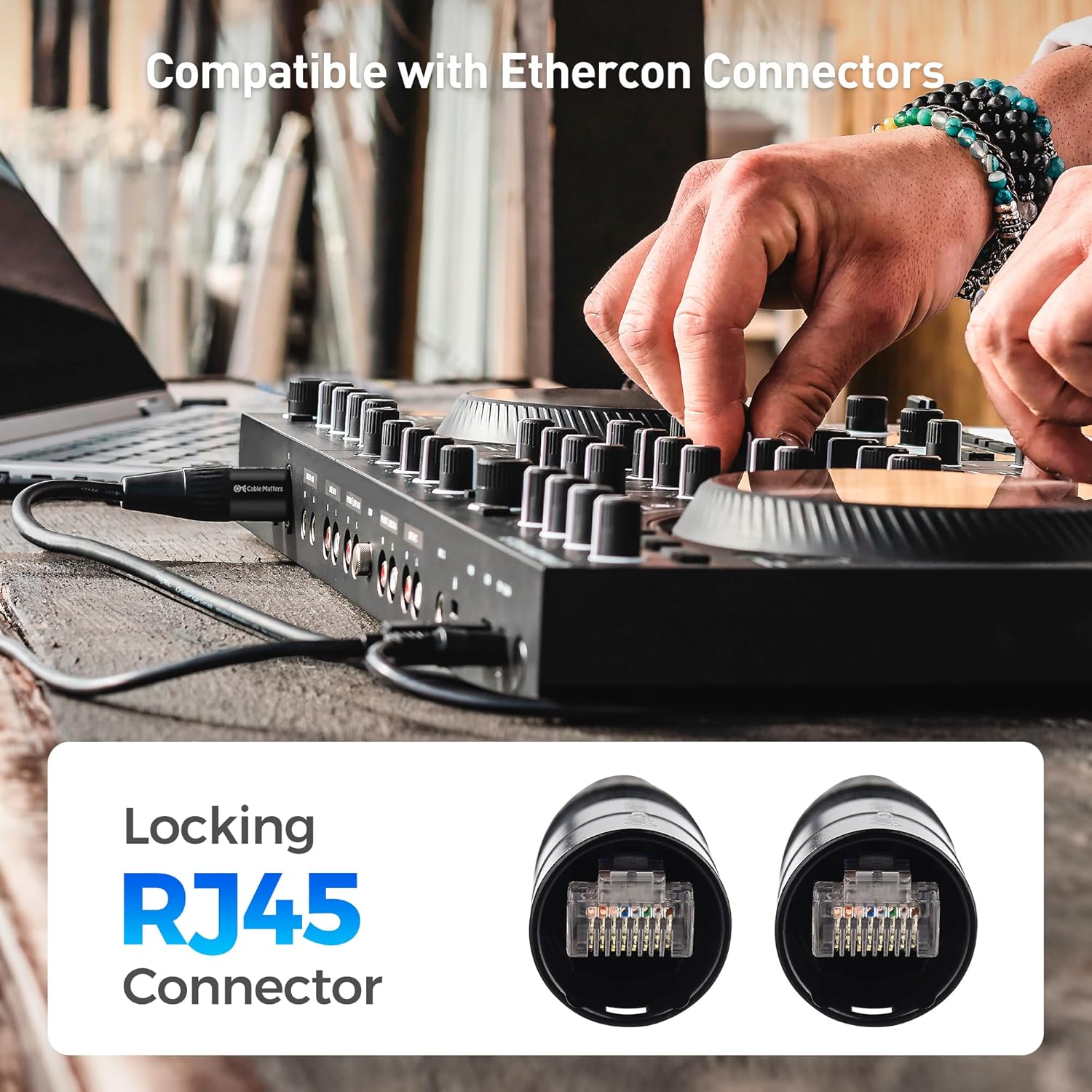 Cable Matters Shielded Cat6 Ethernet Cable Compatible with EtherCON RJ45 Connectors in Black - 50 ft for Professional Audio, Video, and Networking Applications