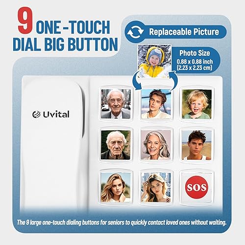 Miniatura 2 de Uvital Teléfono de botón grande para personas mayores, teléfonos fijos con cable para personas mayores con 8 botones grandes de marcación de un solo