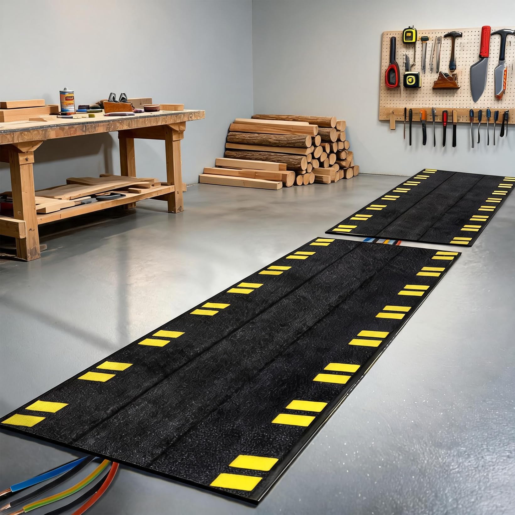 Mata ochronna na kabel, nylon i guma, 120 x 40 cm, antypoślizgowy spód kanału kablowego z krawędziami ostrzegawczymi, czarno-żółta, mata ochronna do wewnątrz i na zewnątrz