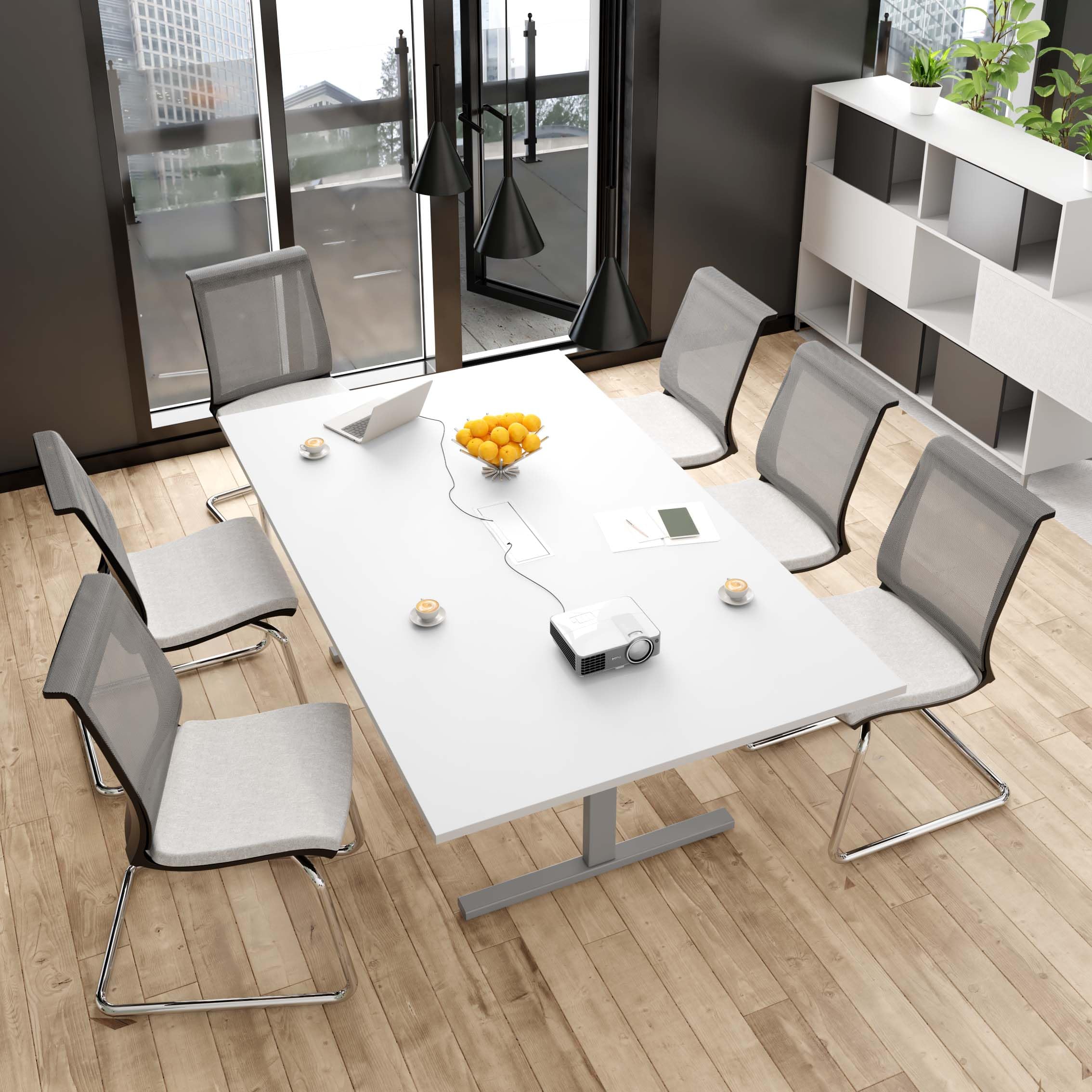 Tavolo Da Conferenza Weber 240x120cm - Serie Easy Con Alzata Elettrica, Colore Bianco - Foto 9