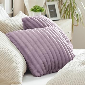 Bedsure Fleece Striped Decorative Throw Pillow Covers, Light Purple, 18x18
