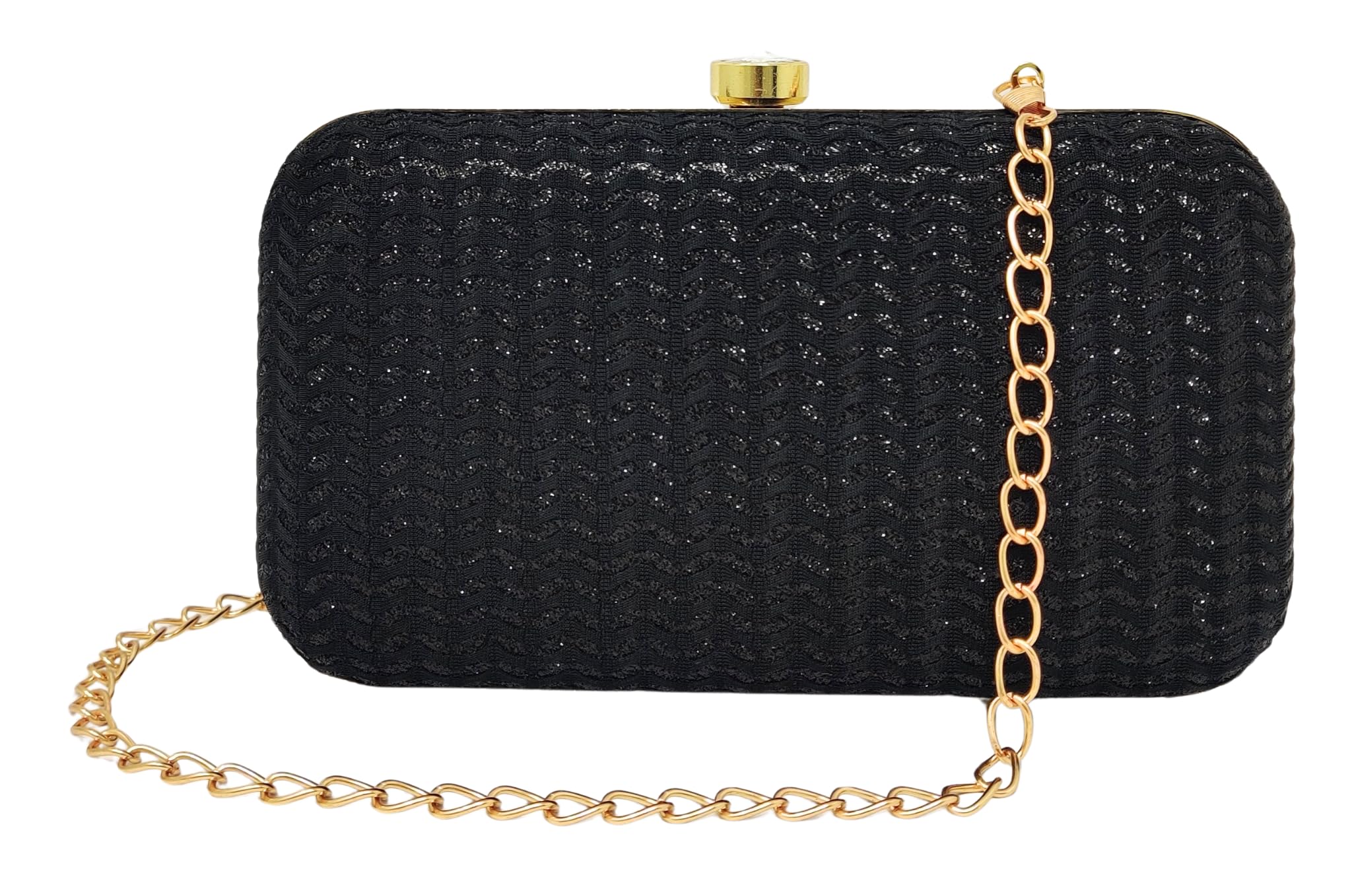 Evening Clutch Purse with Glitter Wave Pattern, Chain Strap, Formal, Party, Casual, Wedding Bag for Women & Girls-image-0