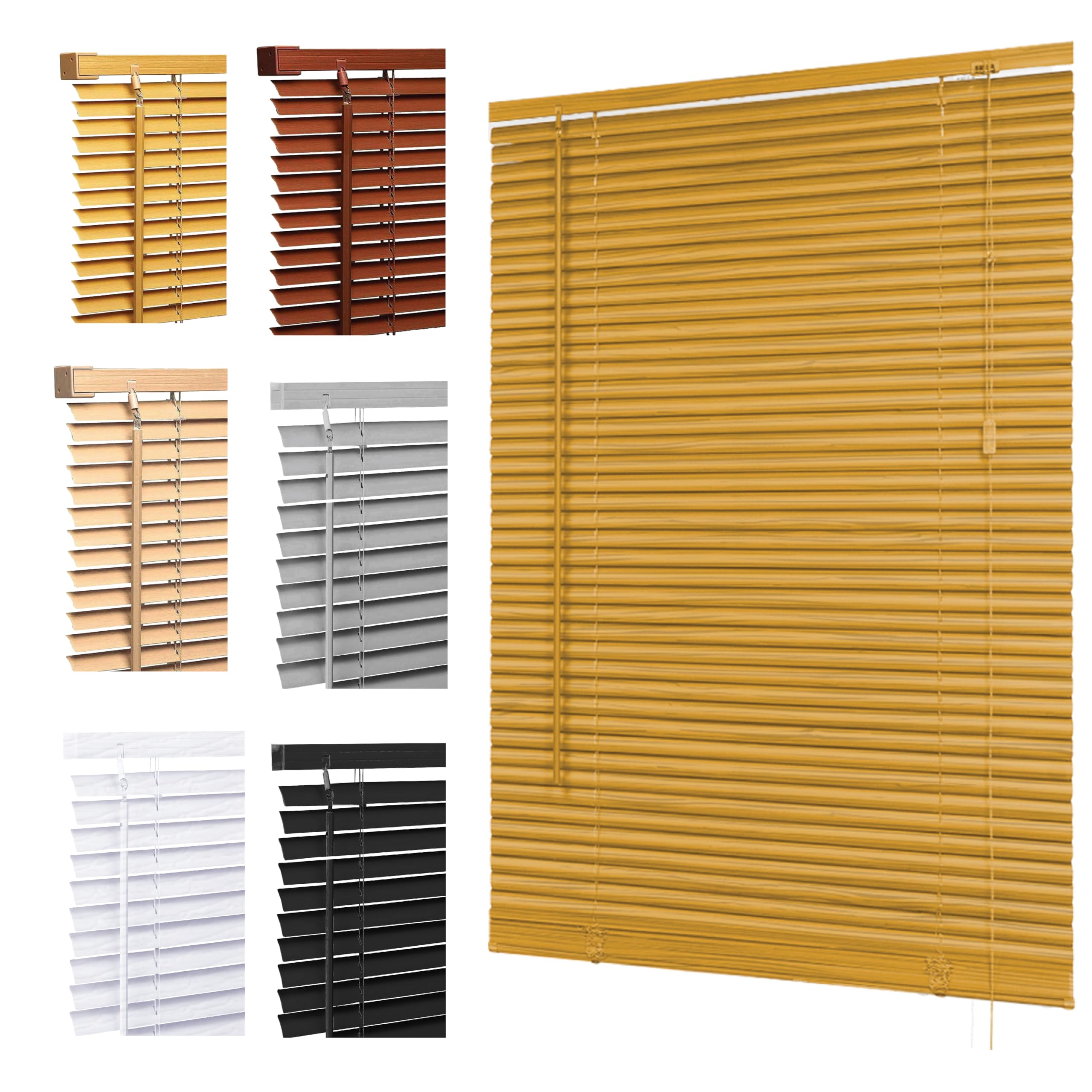 Ruby Deals Custom Made to Measure PVC Venetian Blinds Window 25mm Thin Slats Easy Fit Window Treatment Shutters Child Safe Home Office (Teak Wood Grain Effect W180 x 150H cm) — image 1