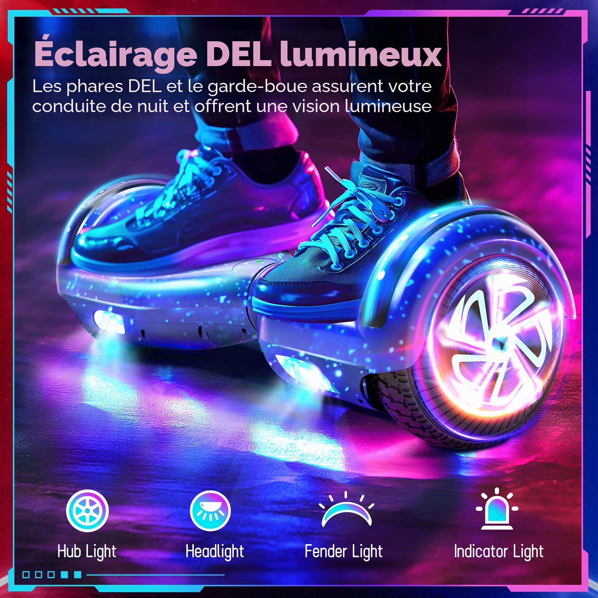 Trottinette électrique 6,5" avec Bluetooth & clignotants LED et moteurs Light-Up - Tout terrain pour garçons, filles, enfants, adolescents