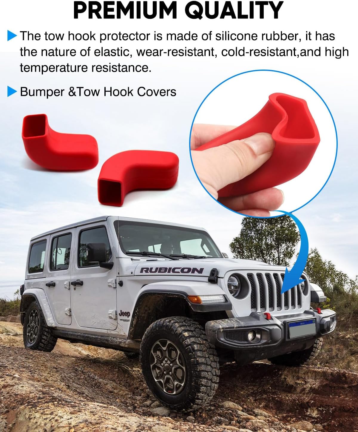 4PCS Huidnnas Tow Hook Covers for Jeep Wrangler TJ JK JL Front Bumper Tow Hook Protector Rubber Covers Elastic Wear-Resistant Jeep Wrangler Accessories Red & Black