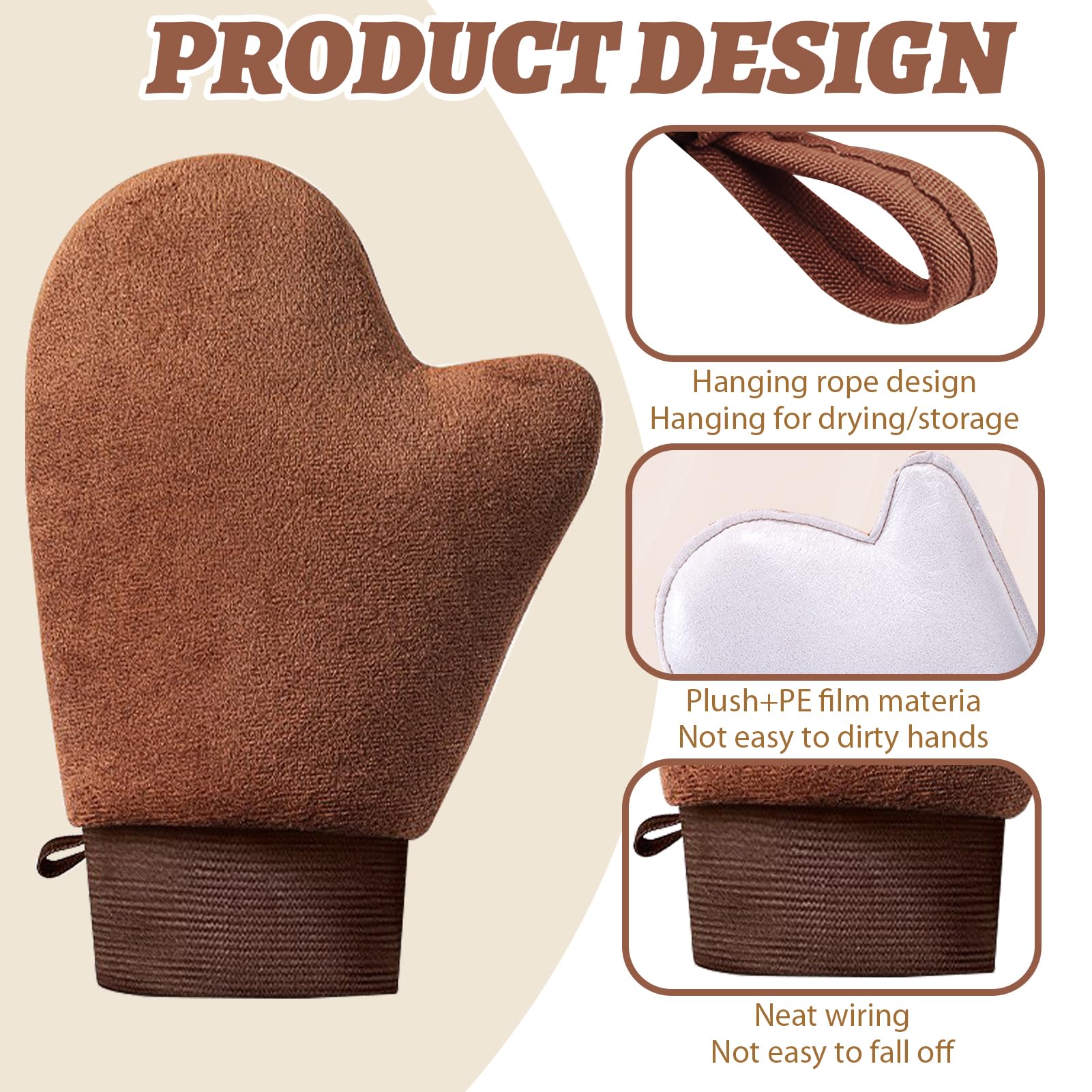 2 Pack Self Tanning Mitt Applicator, Brown Tanning Glove with Hanging Loop, Double Sided Fake Tan Mitts for Body & Face - Image 4