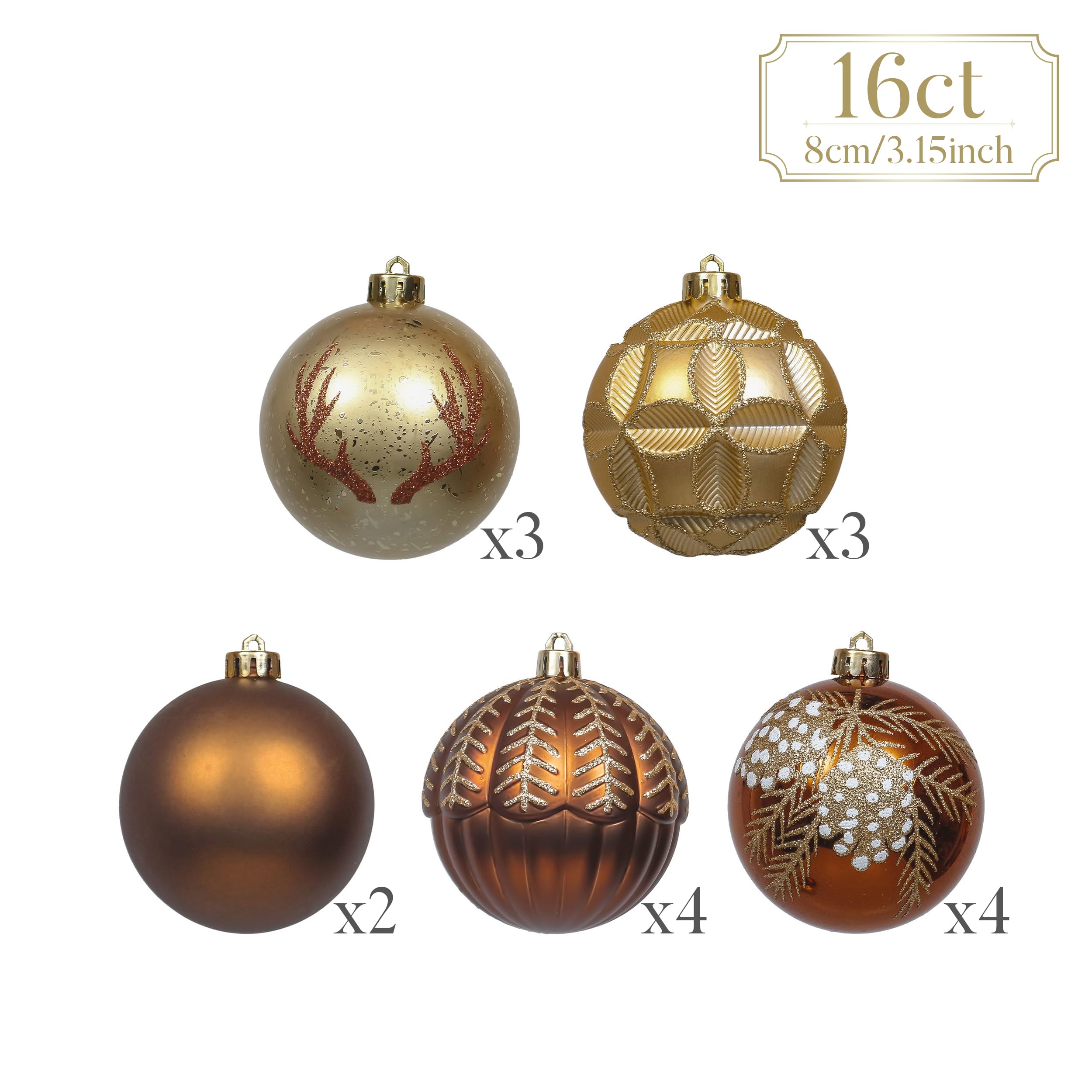 Valery Madelyn Boule de Noël 16 carats 80 mm en cuivre doré et incassable, décoration de sapin de Noël à thème avec jupe de sapin (non incluse)