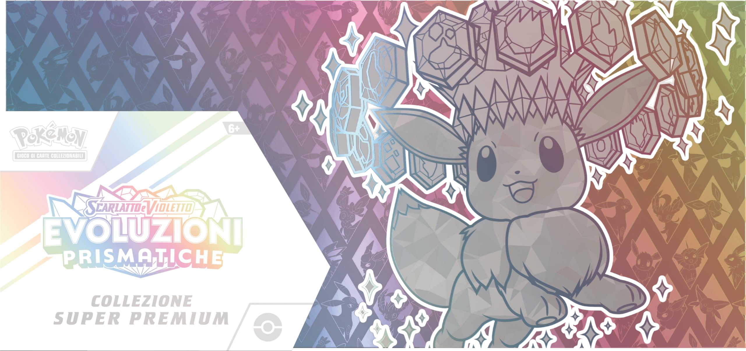 Pokémon GCC: collezione super premium Scarlatto e Violetto - Evoluzioni Prismatiche - una carta promozionale olografica a figura intera, un morbido portamazzo ispirato a Eevee e 15 buste di espansione