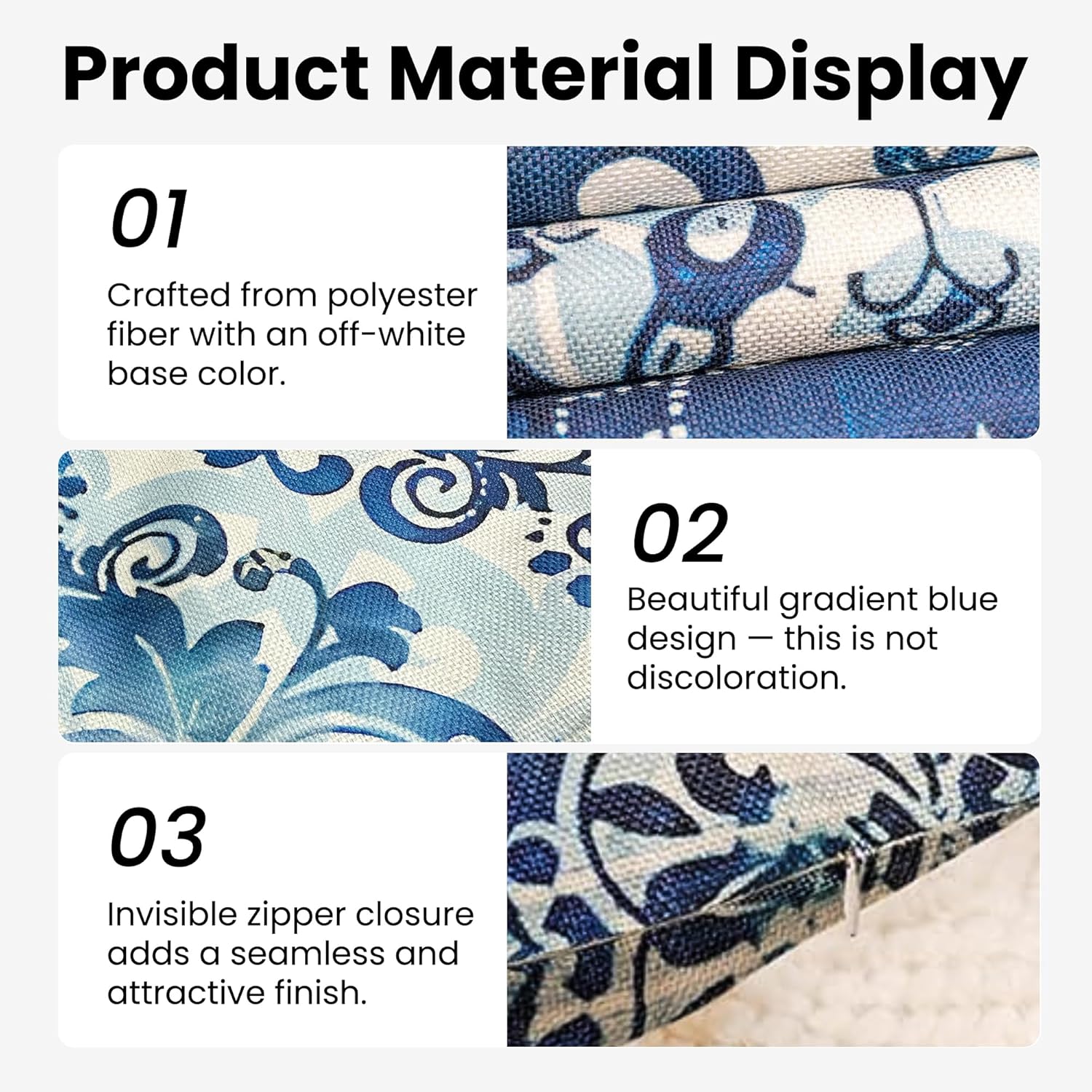 Vintage Blue and White Throw Pillow Covers 18x18 Set of 4, Retro Boho Ethnic Navy Blue Moroccan Tile Mediterranean Decorative Pillow Covers for Home Room, Chinoiserie Decor Pillowcases - Image 3