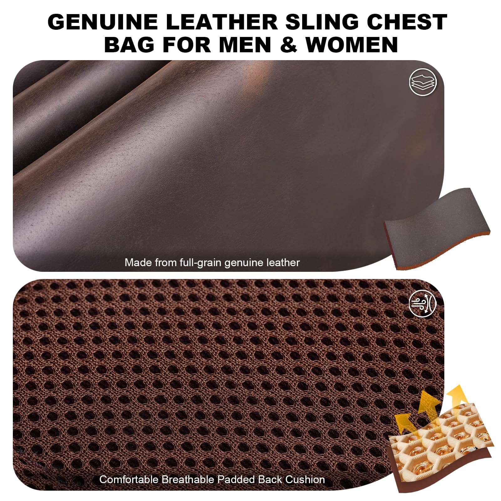TIDING Brusttasche Herren Klein Leder Crossbody Schultertasche Sling Bag Umhängetasche Anti-Diebstahl Taschen für Outdoor, Camping, Reisen