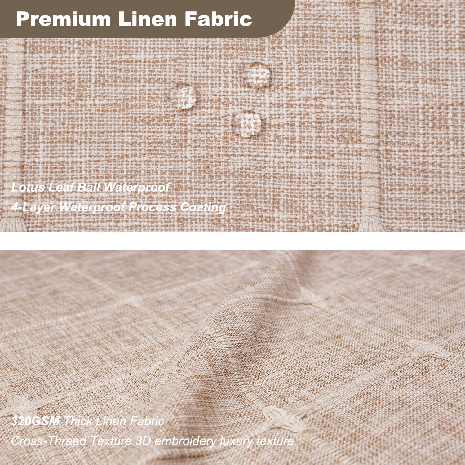 Farmhouse Plaid Shower Curtain - Boho Checkered Splicing Fabric Shower Curtains for Bathroom, Vintage Chic Cottagecore Thick Bathroom Curtain Set with Tassel - Bohemian Cloth Shower Curtain 71x71, Tan