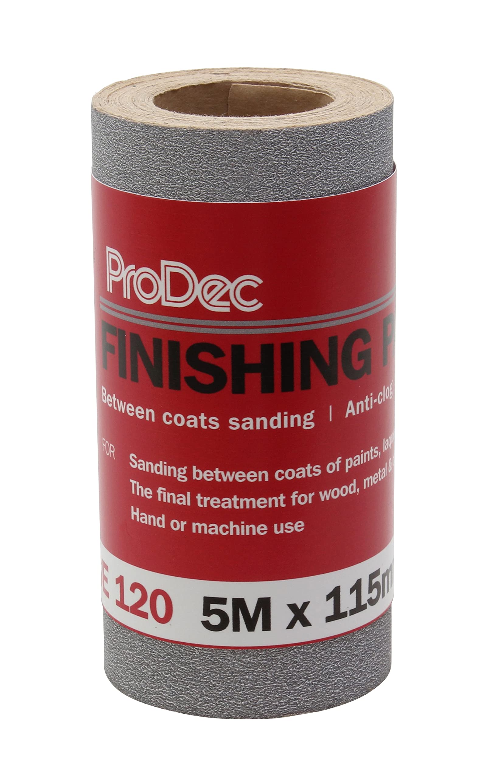 ProDec 5m Roll 120 Grit Coarse Grade Finishing Paper for Sanding Between Coats of Paint or Varnish - 115mm Wide Abrasive Paper Roll Compatible with Machine Sanders & Hand Sanders