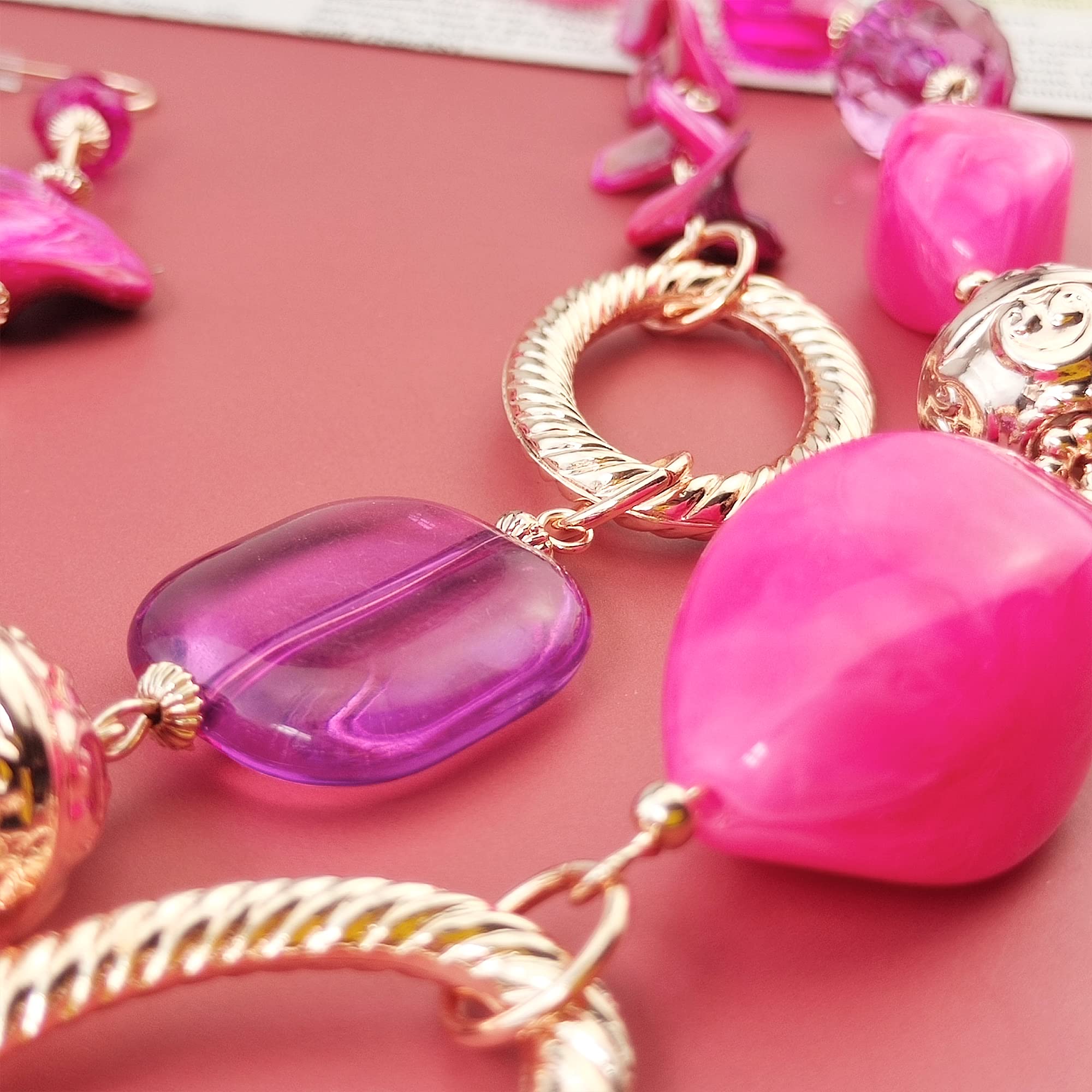 BOCAR 2 Strand Dichiarazione Choker Shell collana e orecchini set per le donne regalo (NK-10370-Fucsia viola)