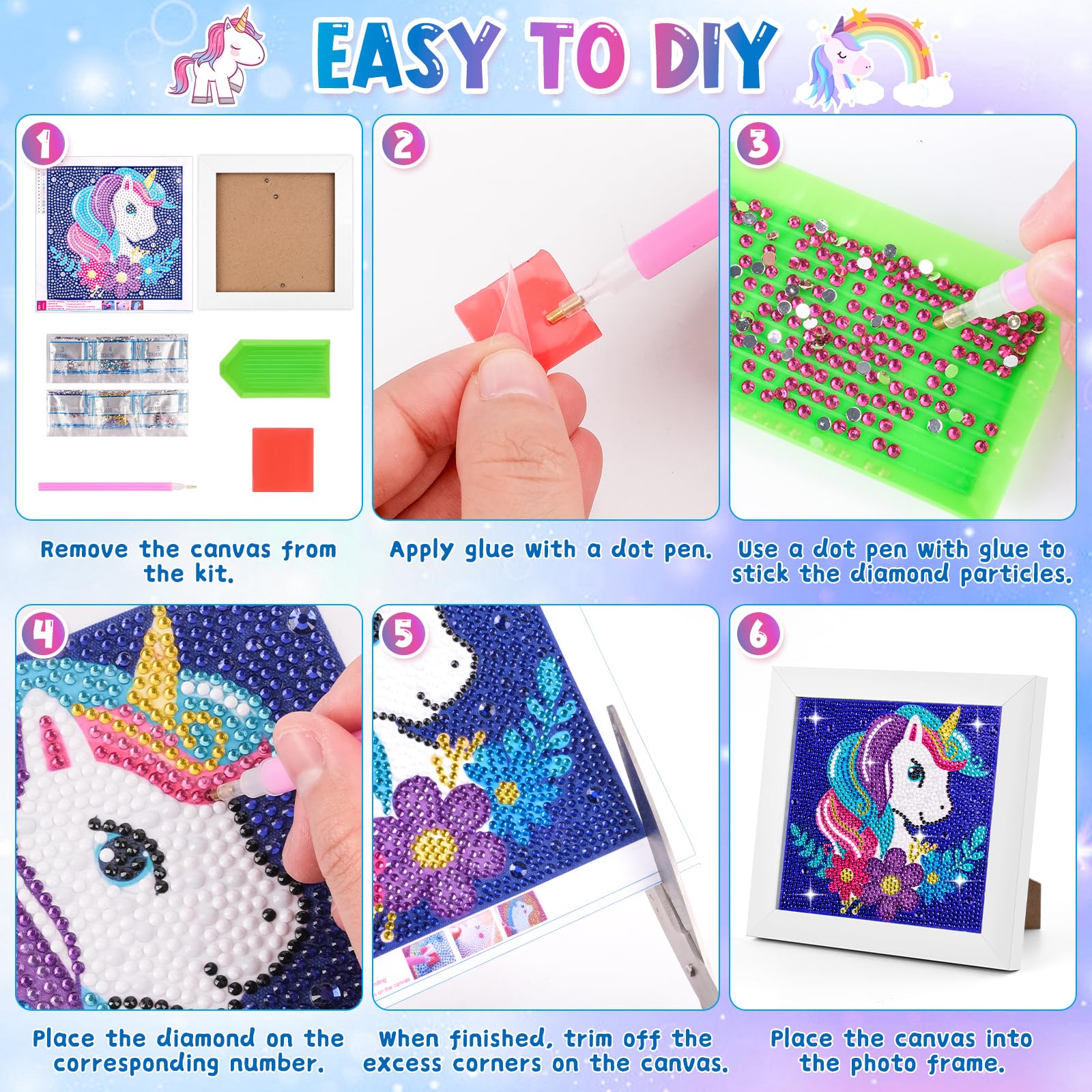 Kit De Diamond Painting Unicornio Bebé | 5D, 26x23 Cm | Pintura Con Diamantes Para Principiantes Y Niños