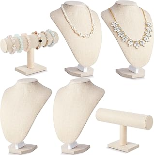 6 Pcs Jewelry Display Set Necklace Display Stand T Bar Bracelet Holder Jewelry Bust