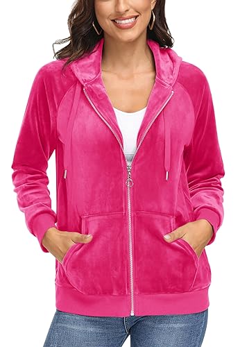 MAGCOMSEN Women's Velour Hooded Jacket Long Sleeve Full Zip Outerwear