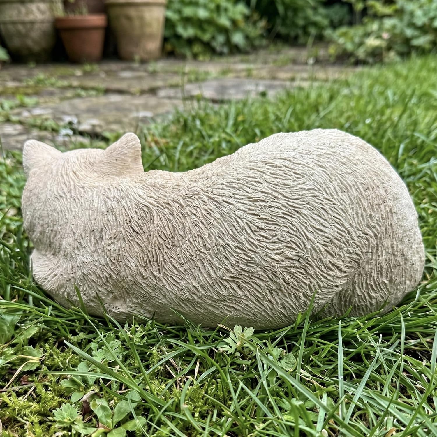Elenon Cat Garden Statue Decorative for Yard, Beige Sleeping Cat Figurines Home Lawn Decor, Patio Kitten Tuxedo Statues Pets Memorial Ornament for Cat Lovers image 3