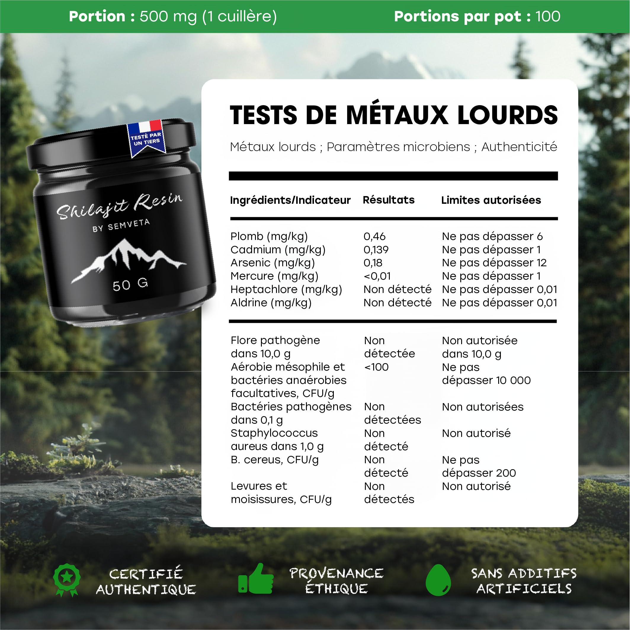 Semveta Résine de Shilajit d'Altai Pure - 50g - Résine Nutritive de Montagne - Minéraux Traces, Acide Fulvique - Approvisionnement 6 Mois