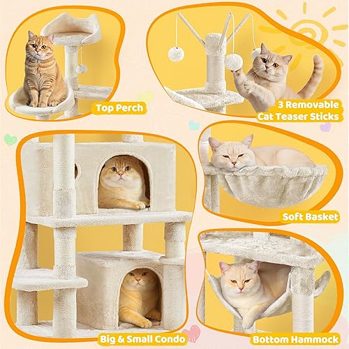 Miniatura 4 de Yaheetech Árbol para gatos de interior, torre para gatos de 67 pulgadas con postes rascadores, condominio para gatos de varios niveles con palos de