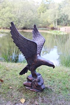 Inspirational Gifting Eagle Swooping Garden Sculpture Ornament Statue 52cm tall in hand cast solid Aluminium with bronze effect finish
