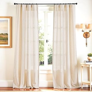 jinchan Beige Linen Blend Curtains 96 inch Length 2 Panels Floor to Ceil...