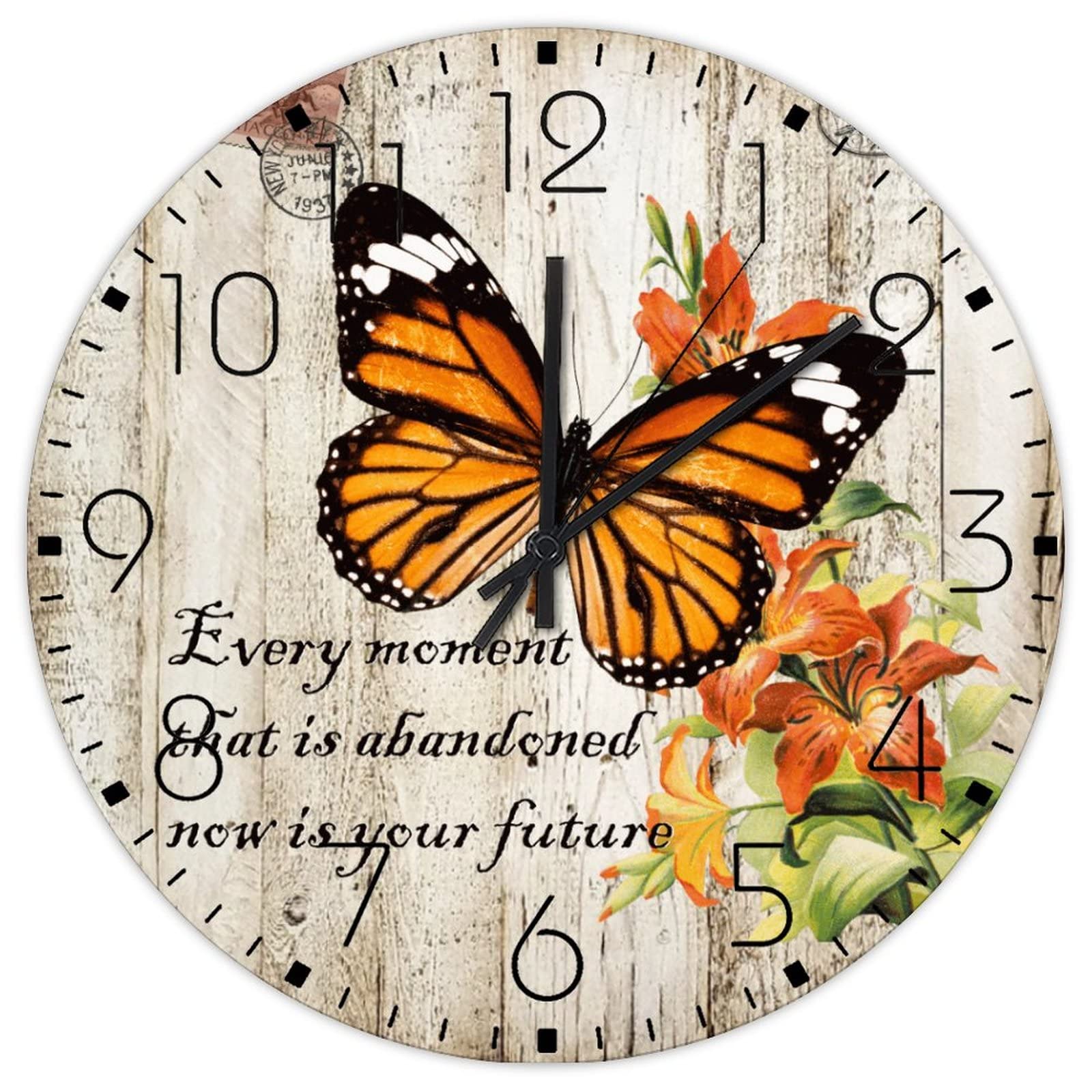 Horloge murale silencieuse pour café et maison déco rétro papillon analogique