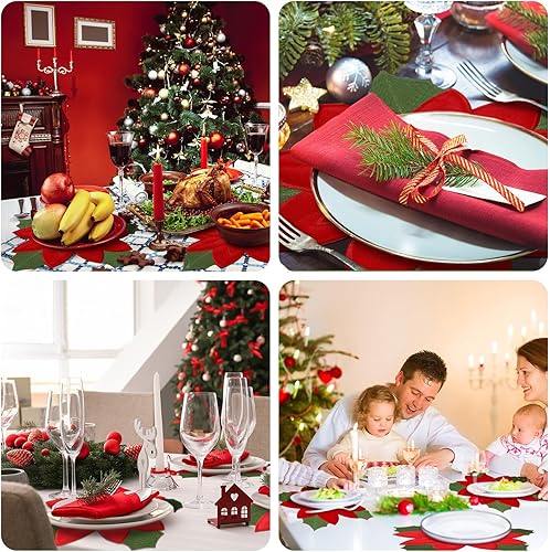 Miniatura 5 de Yingzhao 6 manteles individuales bordados de flor de pascua de Navidad de doble capa, manteles individuales con apliques rojos, manteles