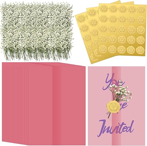 El juego de envolturas de invitaciones de boda incluye 50 chaquetas de vellum preplegadas para invitaciones de 5 x 7 pulgadas, 100 flores blancas