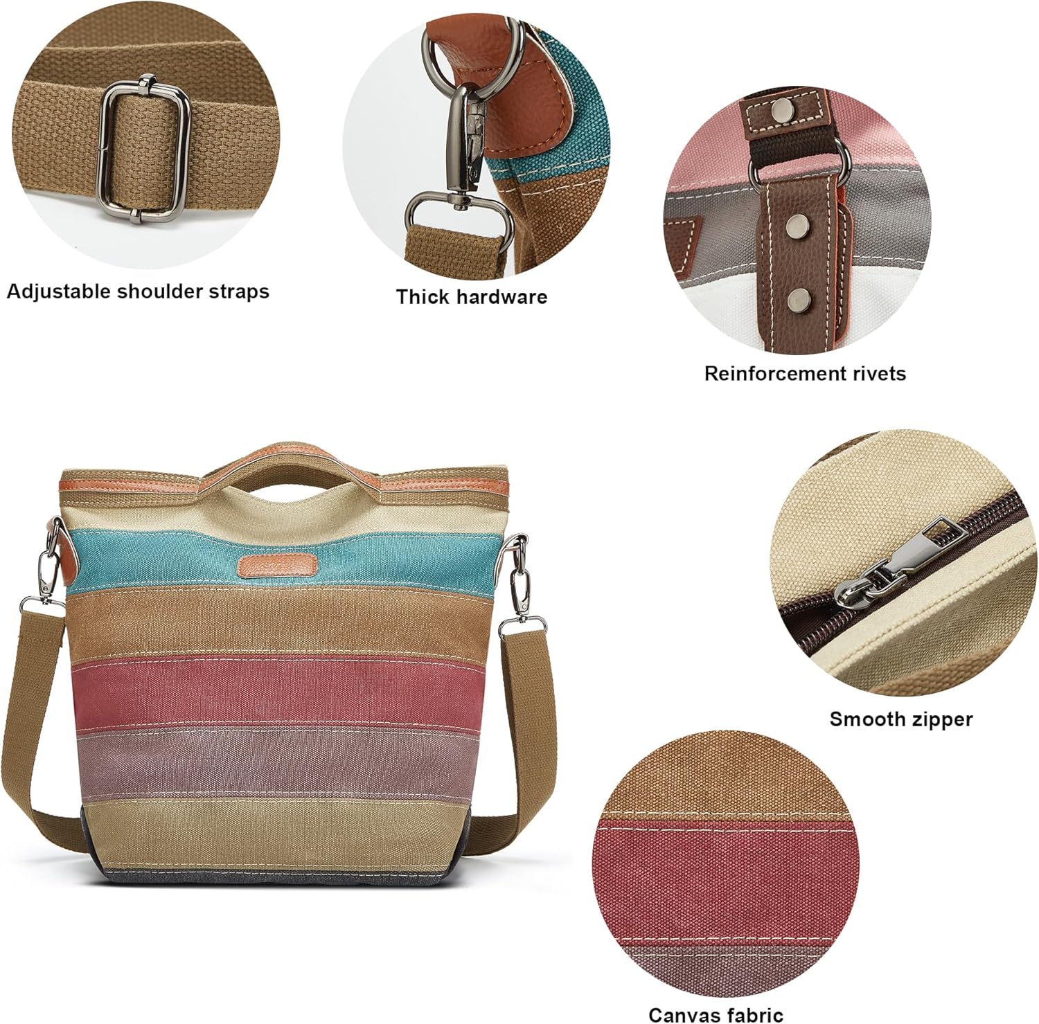 Canvas Hobo Bags for Women Casual Tote Bag Purses and Handbags Multi-Color Striped Crossbody Bags Ladies Top Handle Satchel - Image 3