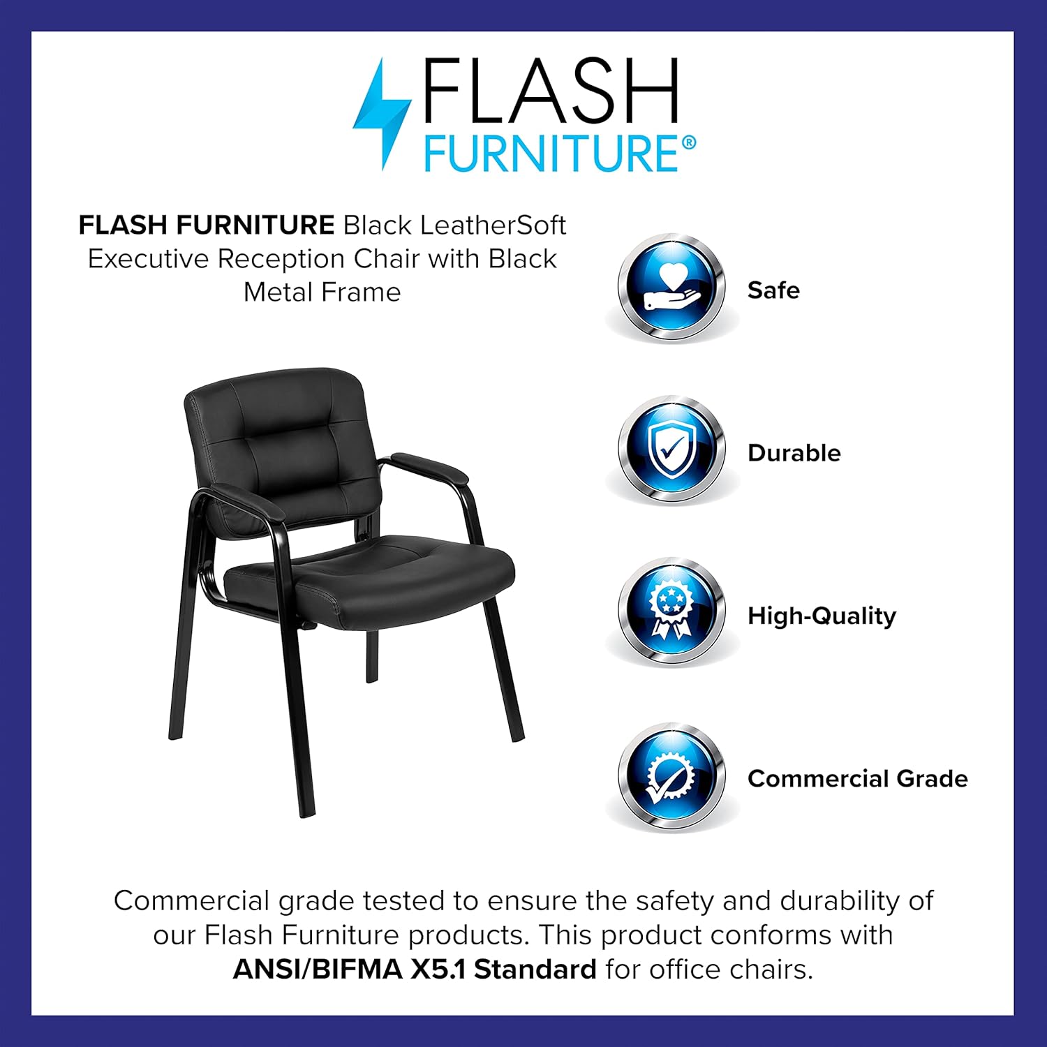Flash Furniture Flash Fundamentals Black LeatherSoft Executive Reception Chair with Black Metal Frame : Office Products
