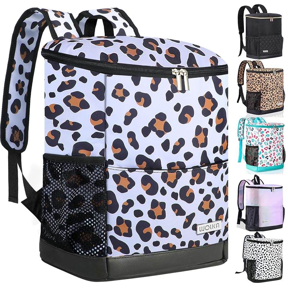 Wolka Cooler Backpack 30 Cans,Portable Backpack Coolers Insulated Leak Proof,Waterproof Soft Sided Cooler Bag for Travel,Beach,Camping,Picnic,Lunch Backpack for Women (Snow Leopard)