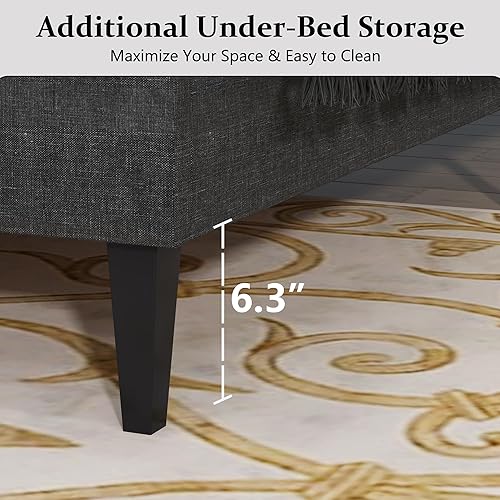 Miniatura 57 de BarnFurin Base de cama de tamaño matrimonial con cabecero, cama de plataforma tapizada con cabecera capitonada con botones ajustables, marco de cama