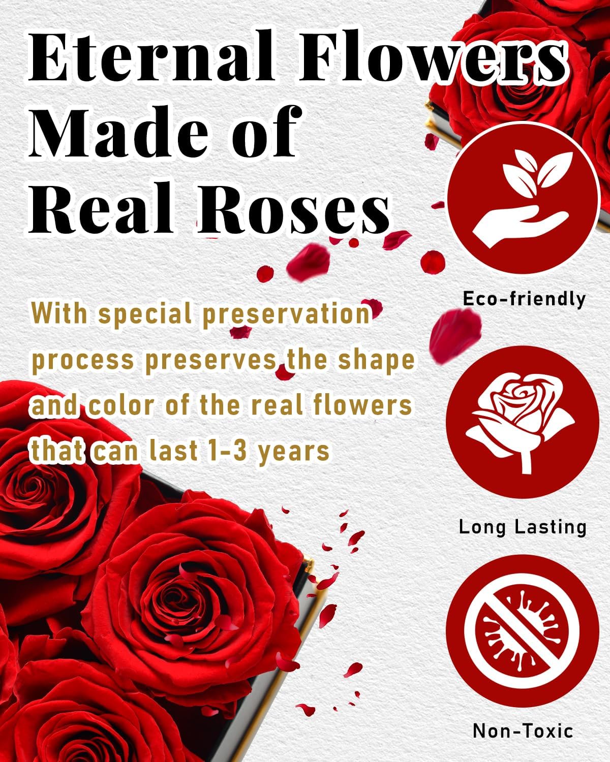 Changshunqi Forever Flowers, Preserved Roses in a Box, Eternal Rose Flowers for Delivery, Forever Preserved Roses Gifts for Her Women Wife Christmas Birthday Mothers Flower for Mom Womens Girlfriend - Image 2