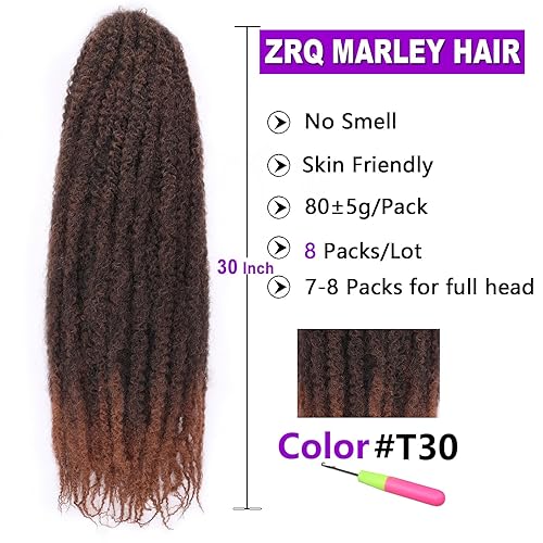 Miniatura 2 de ZRQ 8 paquetes de cabello Marley Twist de 30 pulgadas, cabello sintético rizado Marley trenzado, extensiones de cabello sintético afro Twist Marley