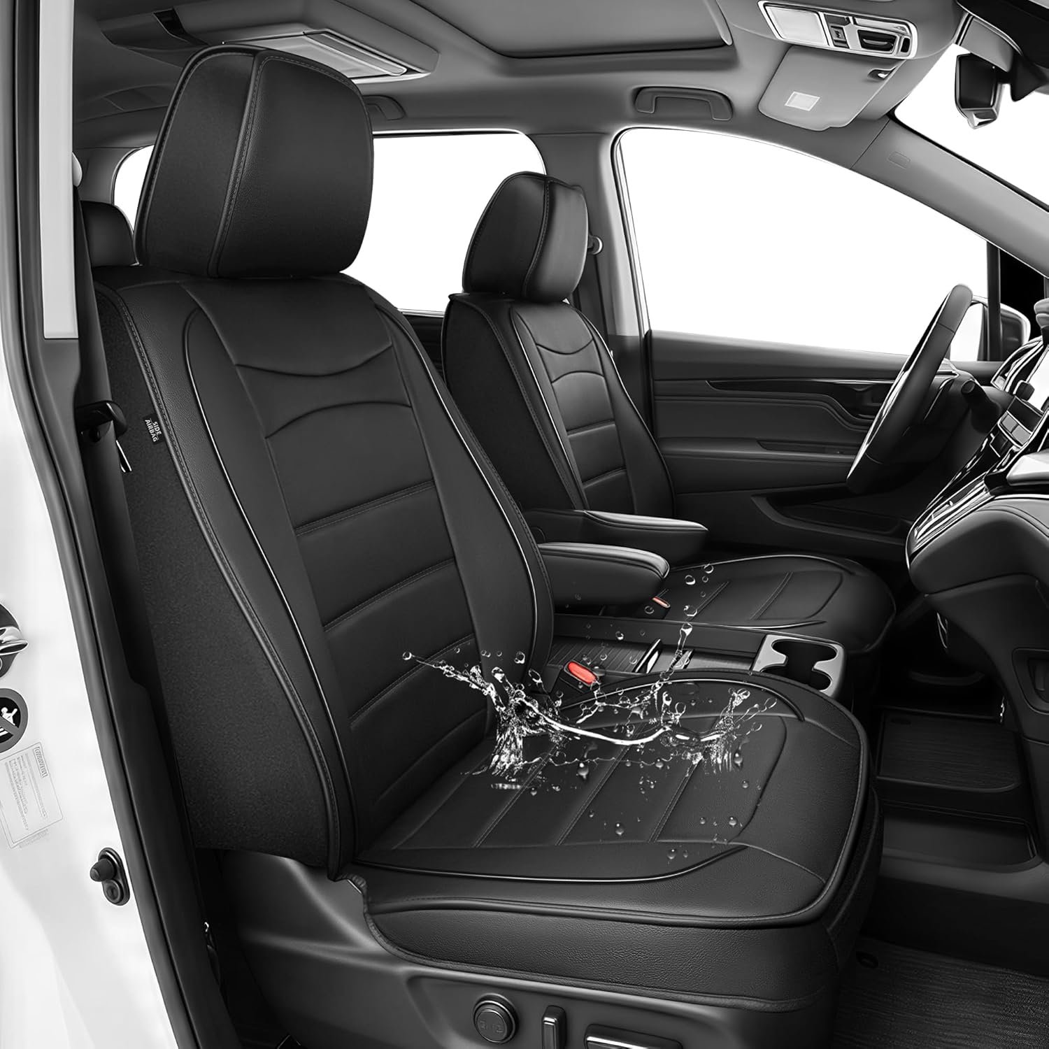 2 Front Car Seat Covers Fit for Fit for Honda Odyssey 2011-2025 2026: Waterproof Faux Leather Seat Covers Automotive Breathable Seat Cushion Protector Airbag Compatible (2PCS Front, Black)