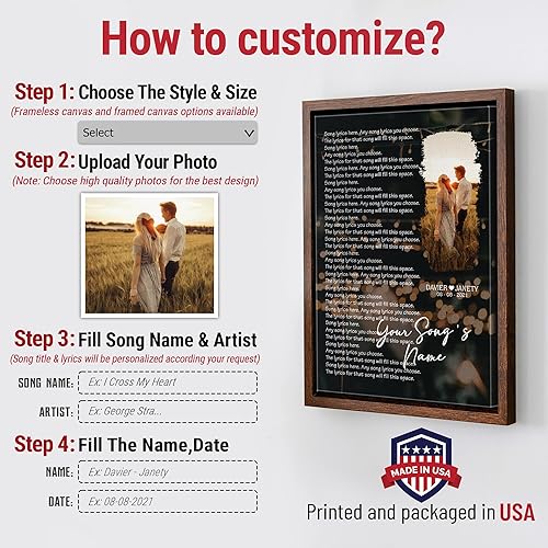 Vista 128 de H-DEWALL Letras de canciones personalizadas con marco, arte de pared musical personalizado para él, decoración sentimental y regalo inspirador
