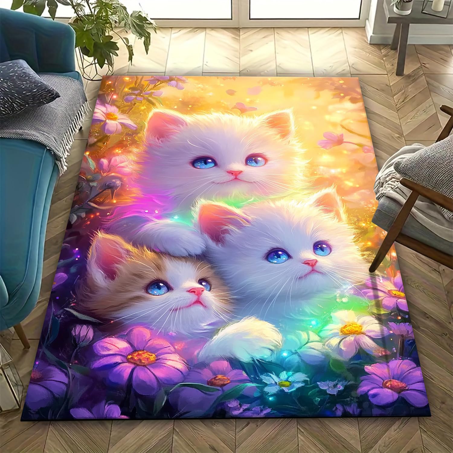 Tapis de jeu enfants 3D chat antidérapant et facile à nettoyer 140x200