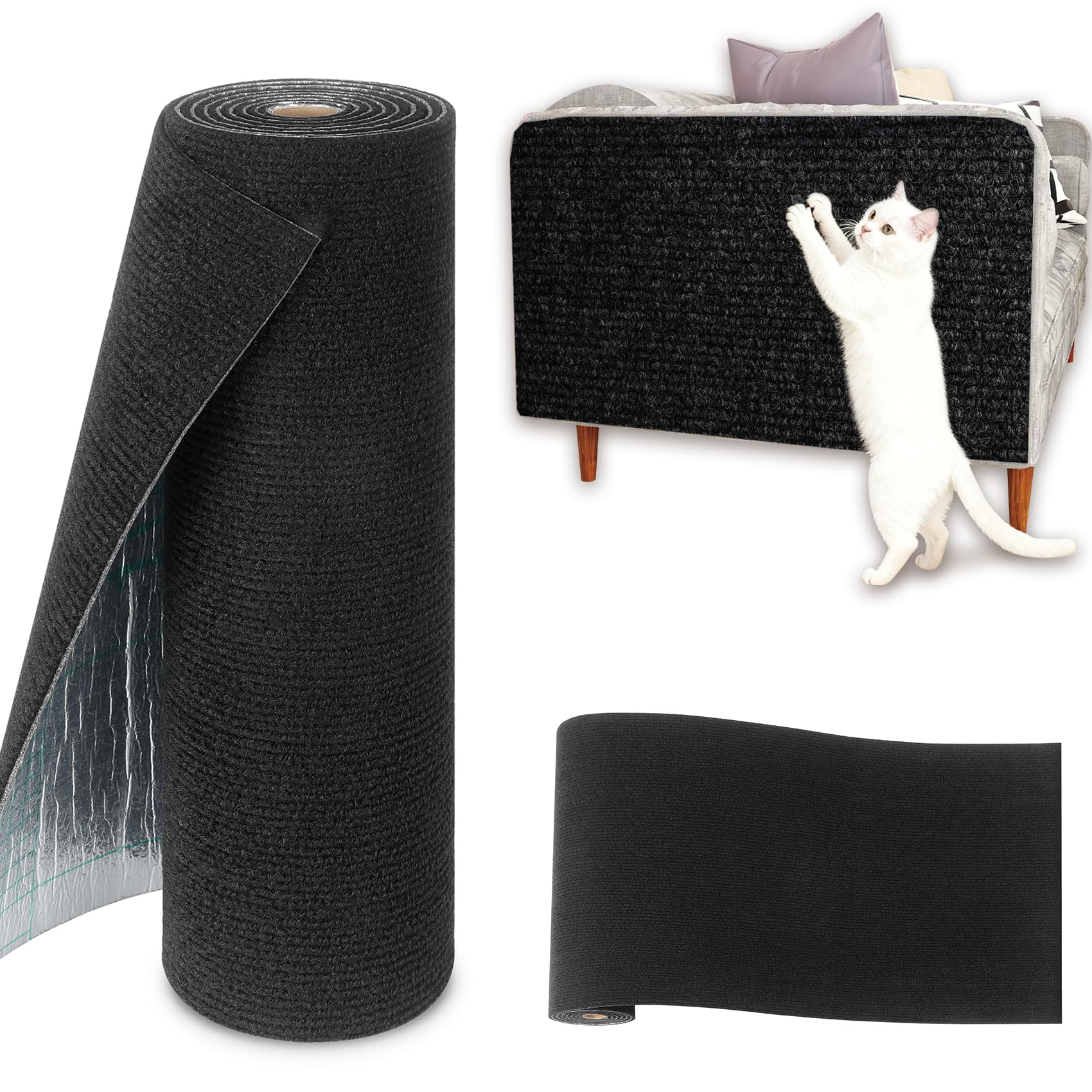Livelynine Cat Scratching Mat for Wall Furniture Door Black Self Adhesive Cat Mat for Sofa Cats House 40CMx4M Trimmable Scratch Pad Cats DIY Climbing Scratcher Dark Furniture Scratch Protector Carpet