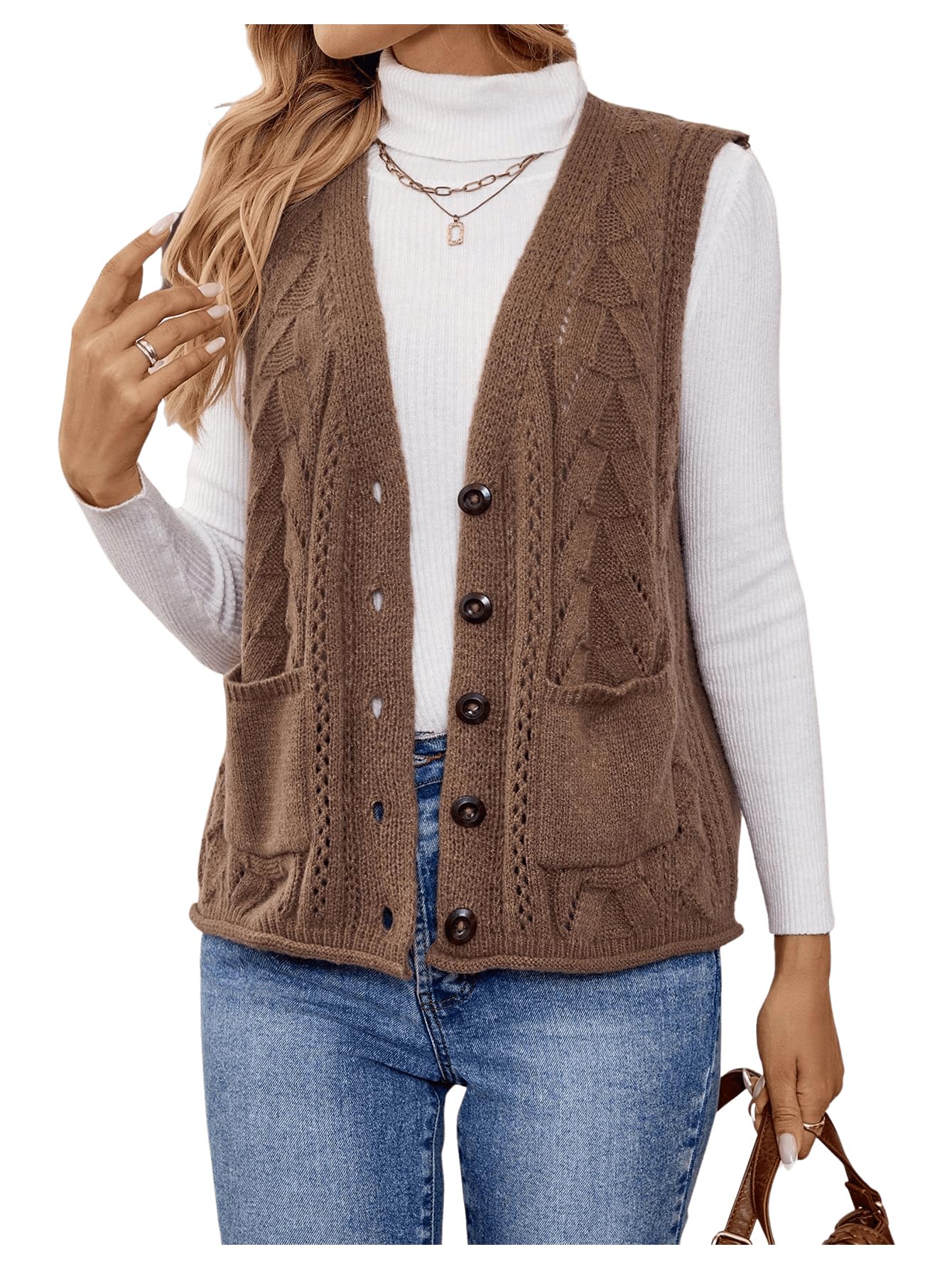 Verdusa Womens Sweater Vest Tops For Women Trendy Sleeveless Button Down Cardigan Outwear
