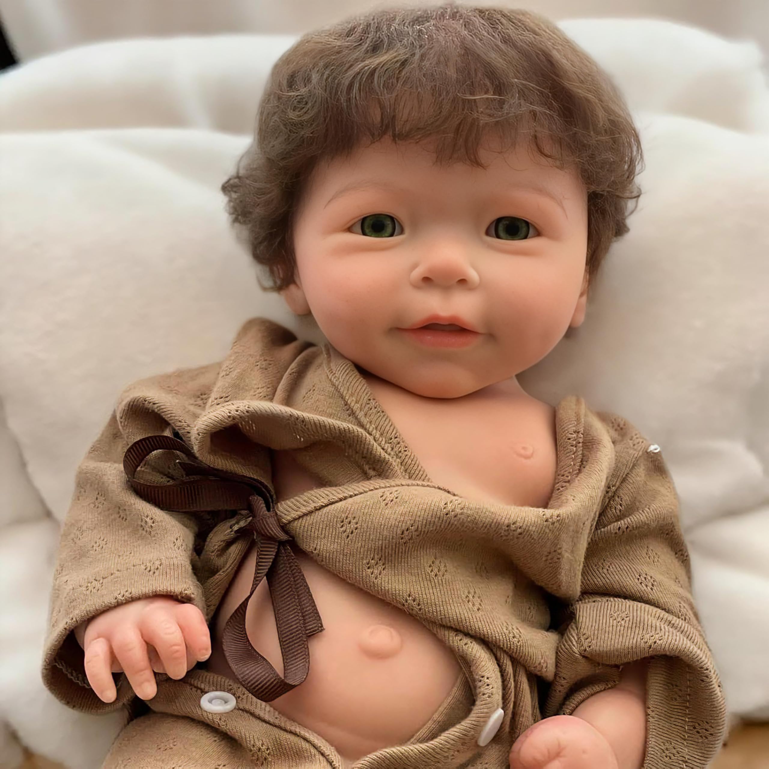 Full Body Silicone Baby Boy Anatomically Correct, Realistic 18 Inch Solid Silicone Newborn Baby Dolls With Hand Rooted Hair