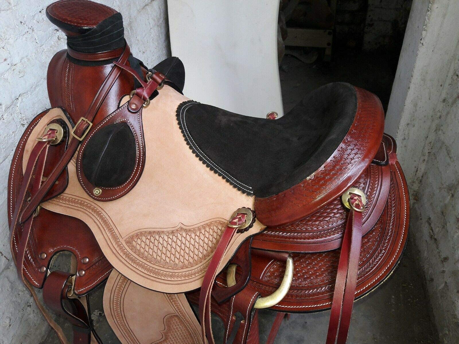 Equestrian Universe - Sillín de cuero para rancho resistente occidental