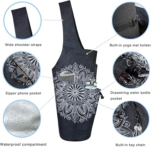 Miniatura 2 de Bolsa para esterilla de yoga  Gran apertura larga con bolsillo impermeable con cremallera húmeda y bolsillo para botella de agua con cordón, bolsa