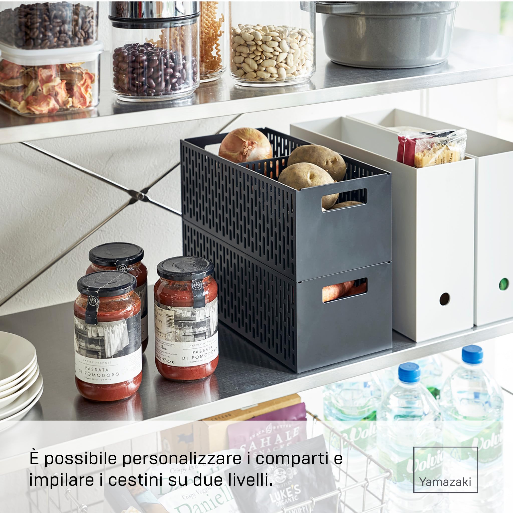 YAMAZAKI 5021 TOWER Cesto di verdure, nero, Resina ABS, design minimalista, 15,3 x 32 x 12,2 cm (LxPxA)
