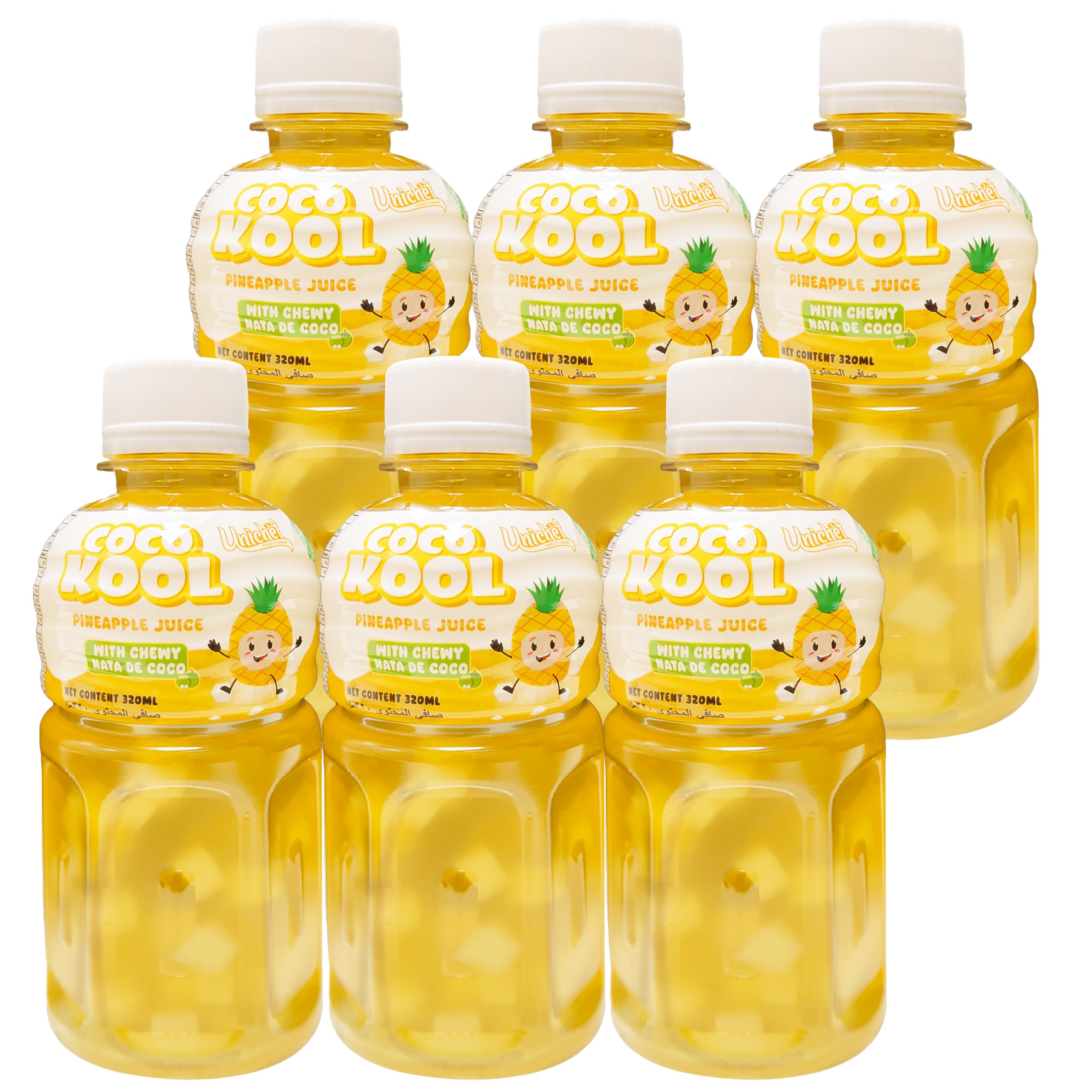 Coco Kool (Pack of 6)- Pineapple fruit Juice with Nata De Coco (Coconut Jelly) 320 ML| Sugar Free - Suitable for Adults & Kids.
