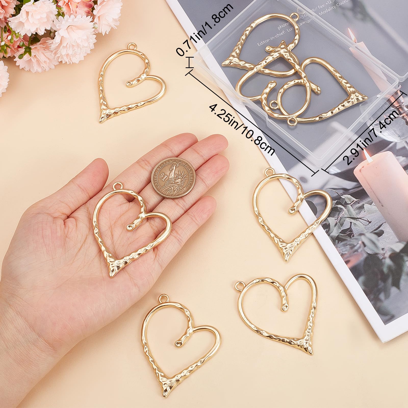 10 Breloques Cœur Plaqué Or 18K - Petits Pendentifs 15x11.5 Mm, Anneau Ouvert, Pour Bijoux DIY, Cadeau Saint-Valentin