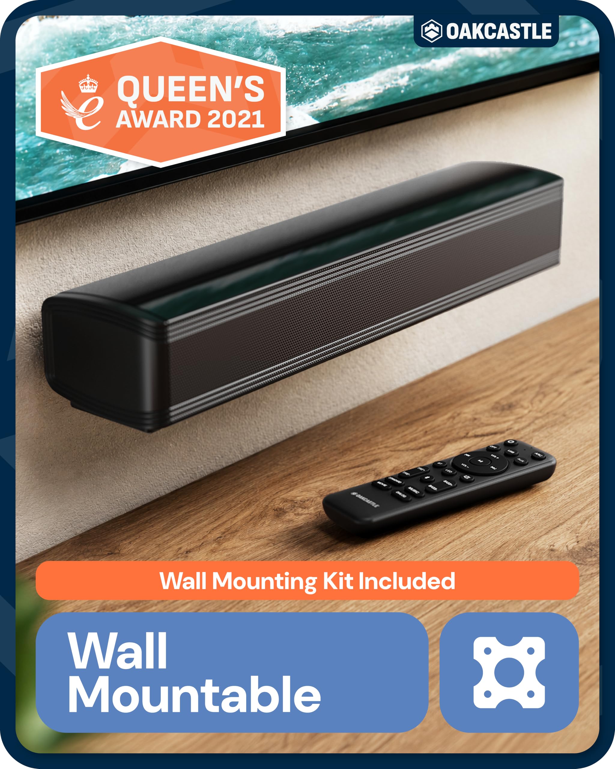 Oakcastle SB40 Xtra Soundbar für TV Geräte | 90W 2.1 Soundbar mit Subwoofer | Lautsprecher für Fernseher HDMI ARC | Bluetooth 5.4 Sound Bar | PC Gaming Mini Sound Bar Lautsprecher mit Subwoofer