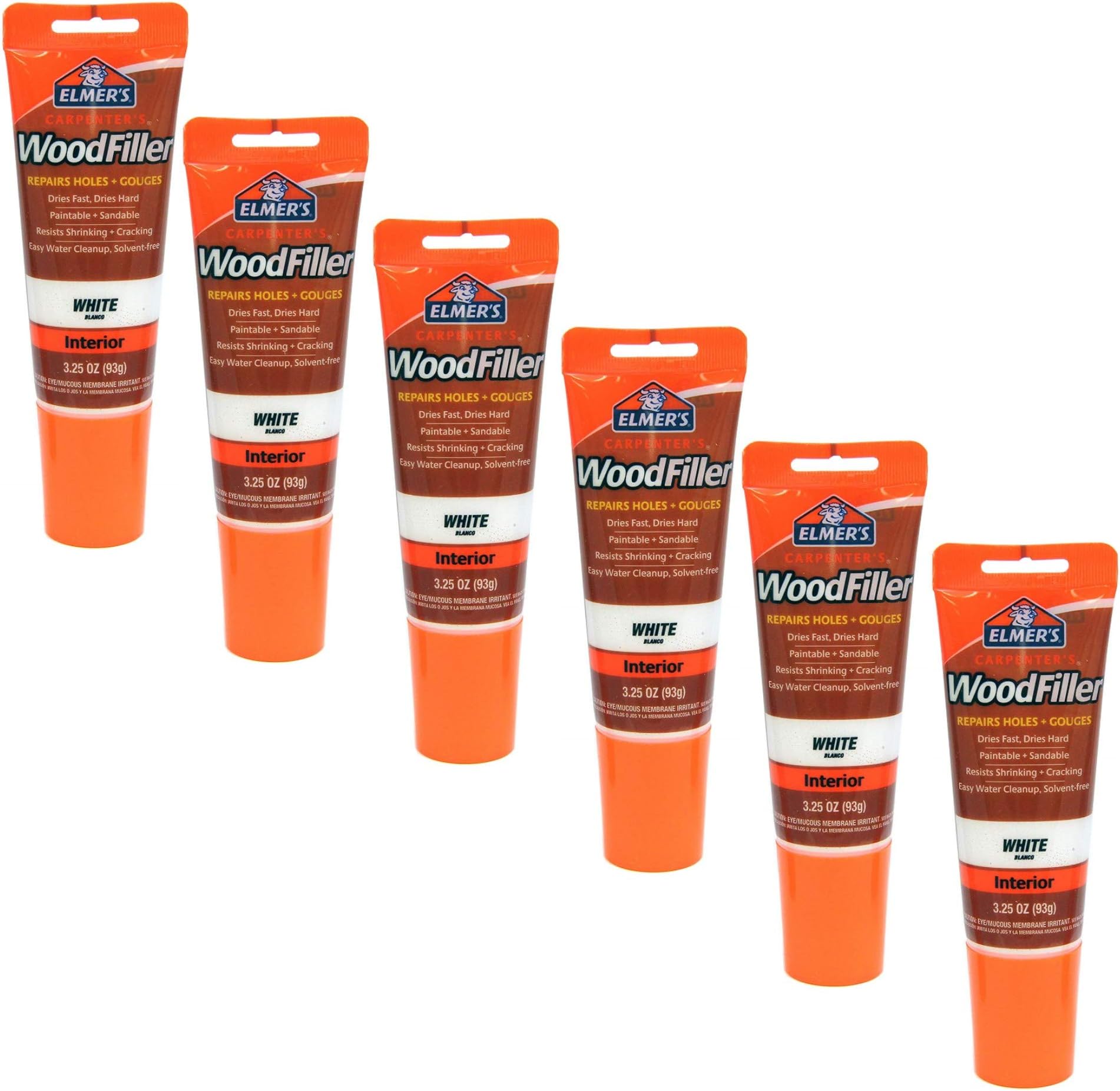 Elmer's E855 Carpenter's Wood Filler, 3.25-Ounce Tube, White - 6 Pack