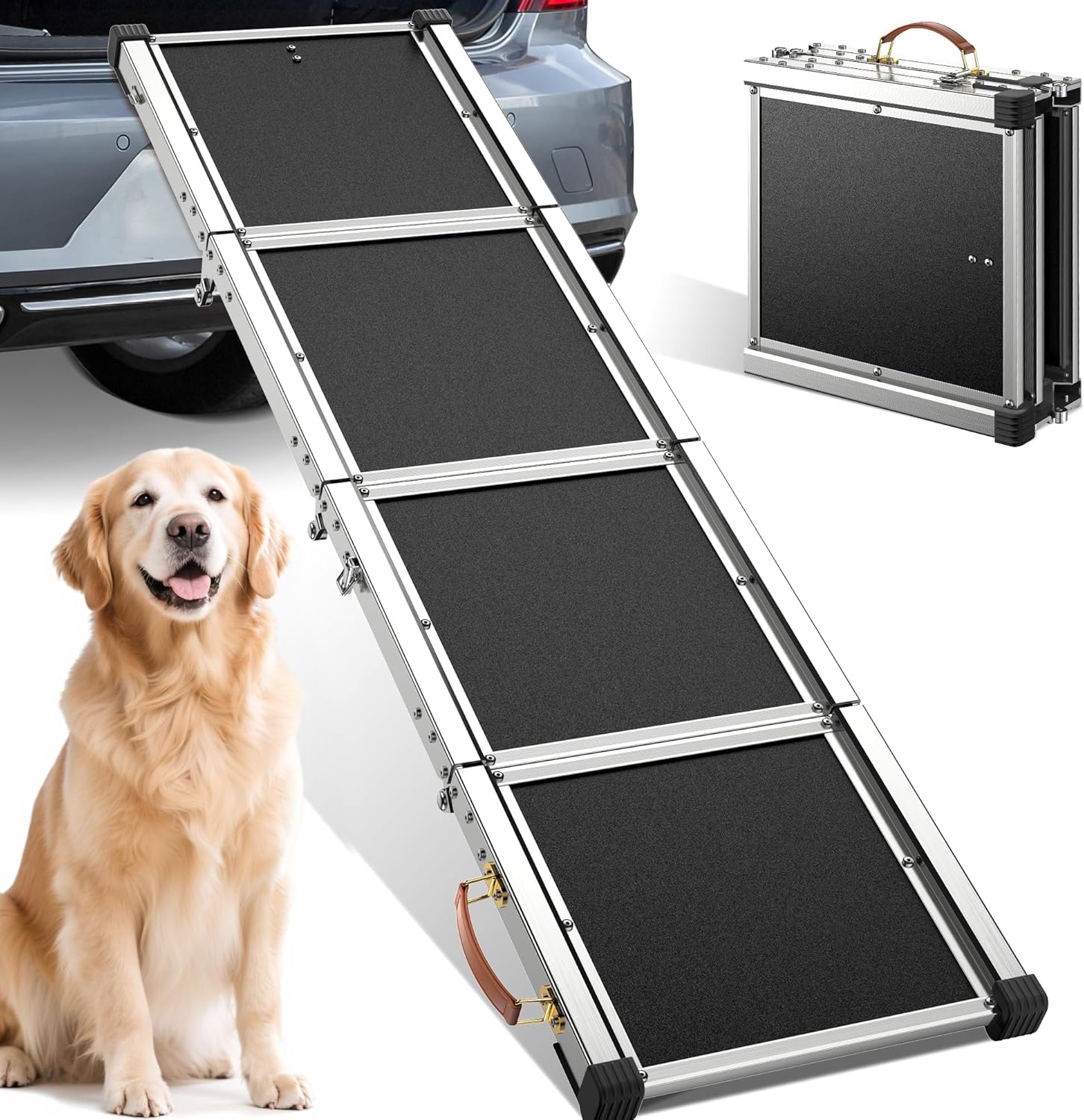 Canine Ramp for Automobile, Further Lengthy 71”Canine Ramp Folding Pet Ramp for Giant Canines with Non-Slip Rug Floor, Canine Ramps as much as 330 lb for Automobile SUV Truck Mattress Sofa
