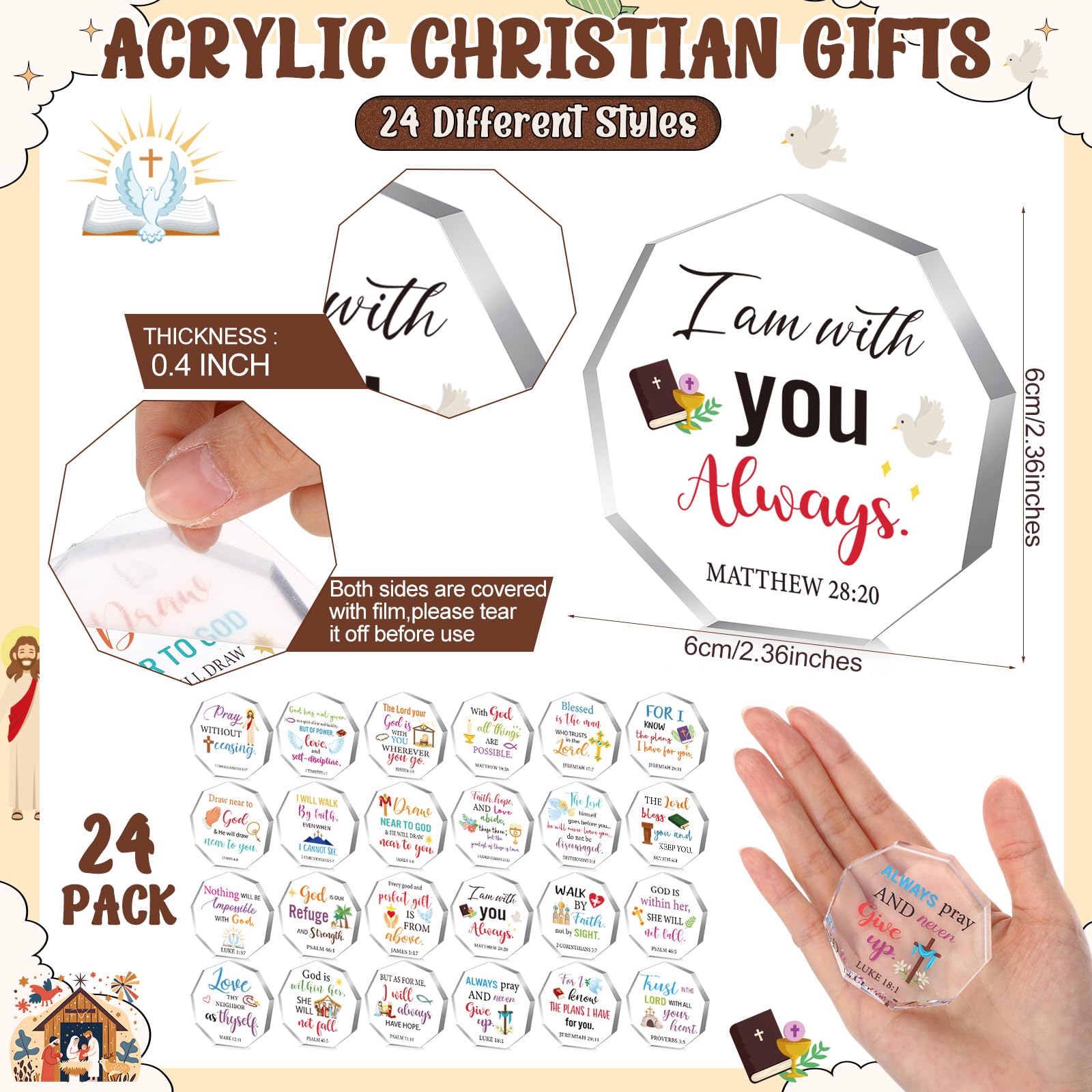Liliaafar Christliche Geschenke aus Acryl, religiöse Wertschätzung, Schrift mit Bibelvers, Gebete, Kirche, Andenken für Weihnachten, Taufe, Sonntag, Schule, Party, Dekoration, klassischer Stil, 24