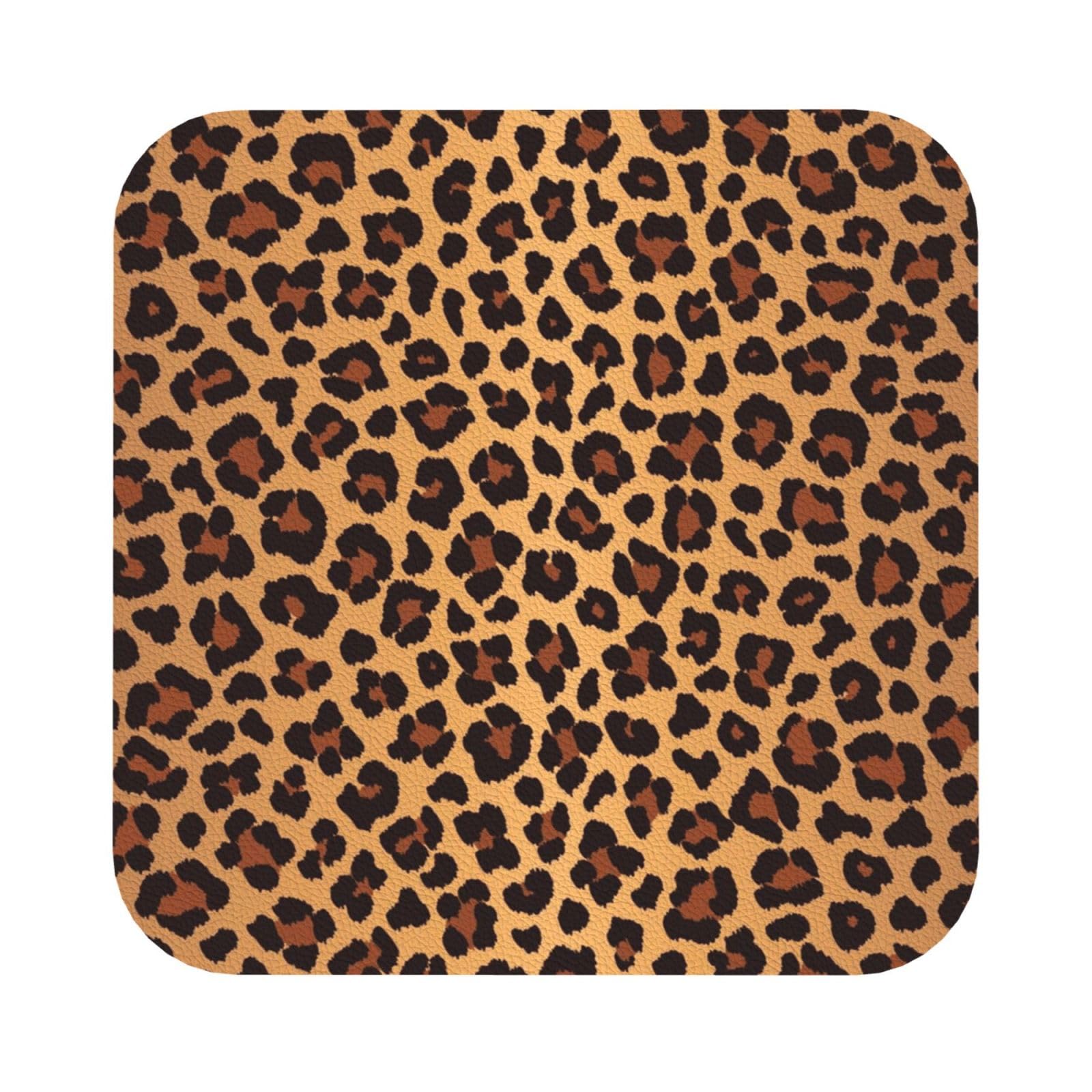 Leopard Pattern PU Leather Coasters Set of 6 Square Drink Coasters
